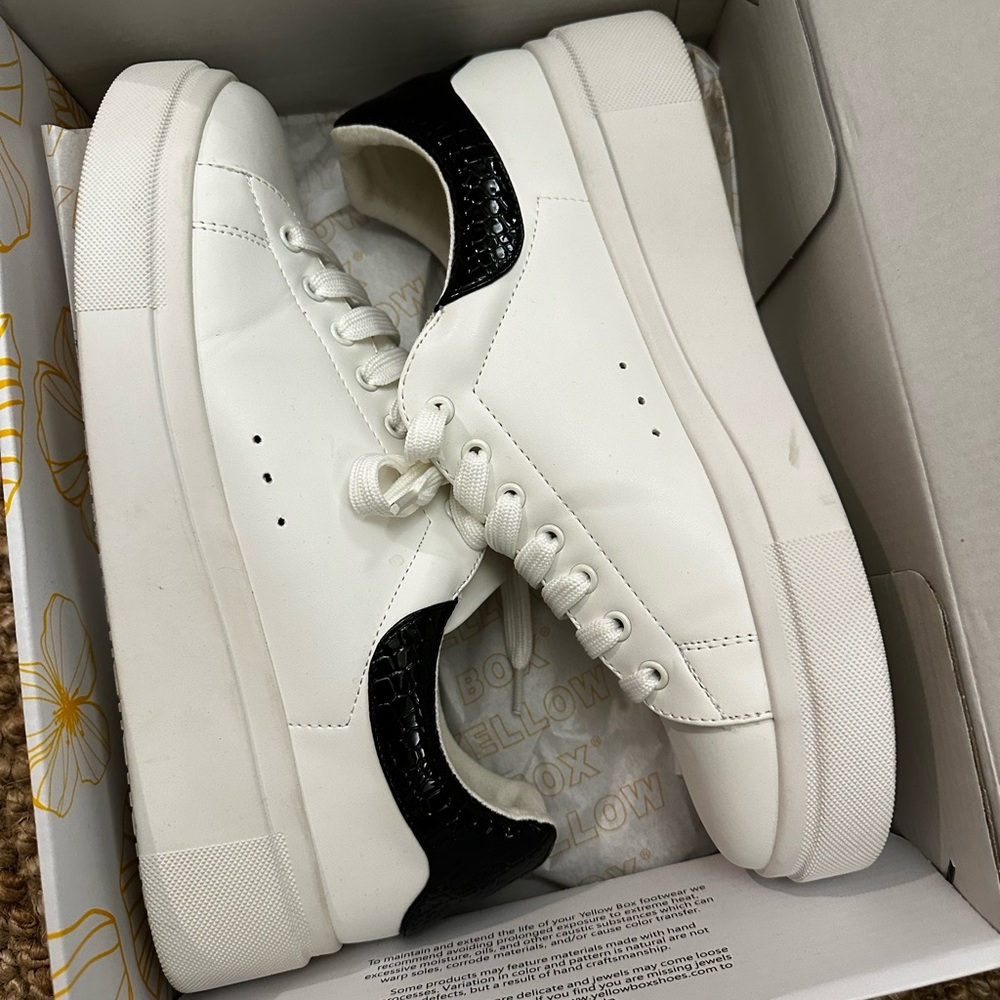 Yellow Box White and Black Sneakers